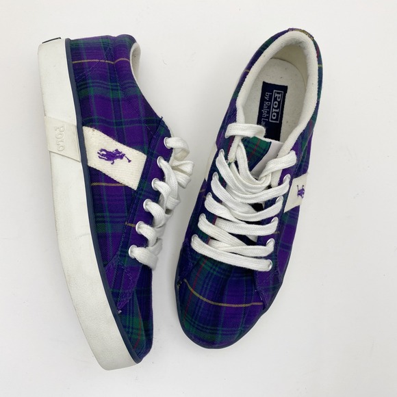 Polo Ralph Lauren Other - Polo Ralph Lauren Giles Plaid Low Top Sneakers Mens Boys Purple Green